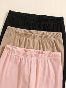 SHEIN Vintaside Kids Tween Girl Solid Color Ribbed Leggings - Multicolor - View 5