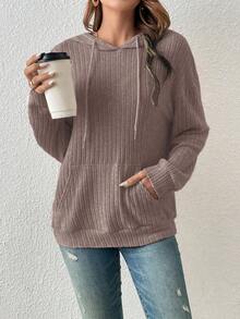 SHEIN Frenchy Túi kangaroo Thả vai Dây rút Hoodie - Màu nâu  Mocha - Xem 3