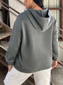 SHEIN EZwear Áo nỉ in hình hoạt hình cỡ lớn - Màu xám đen - Xem 2