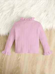 SHEIN Baby Girls' Cute Round Neck Pullover Sweater, Long Sleeve - Baby Pink - View 2