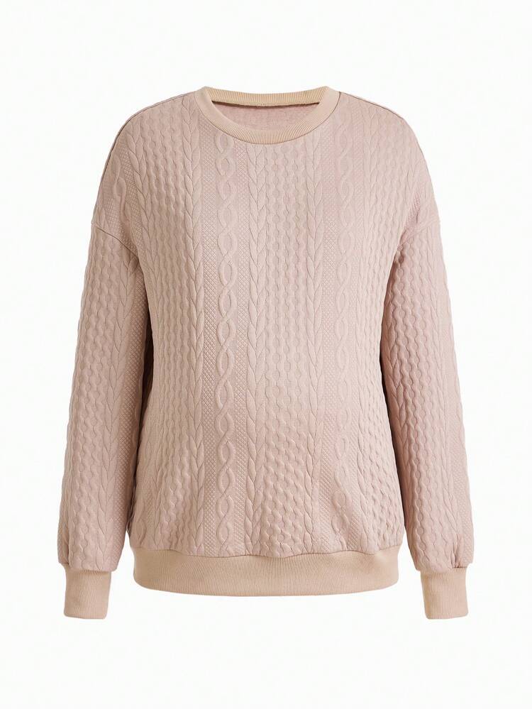 Maternity Solid Color Sweatshirt 3pcs/Set, For Winter