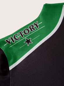 SHEIN Coolane Chặn màu Cổ áo cao Tay áo dài Áo thun Với In - màu xanh lá - Xem 9