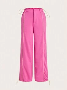 SHEINNeu Contrast Piping Slant Pocket Pants - Pink - View 1