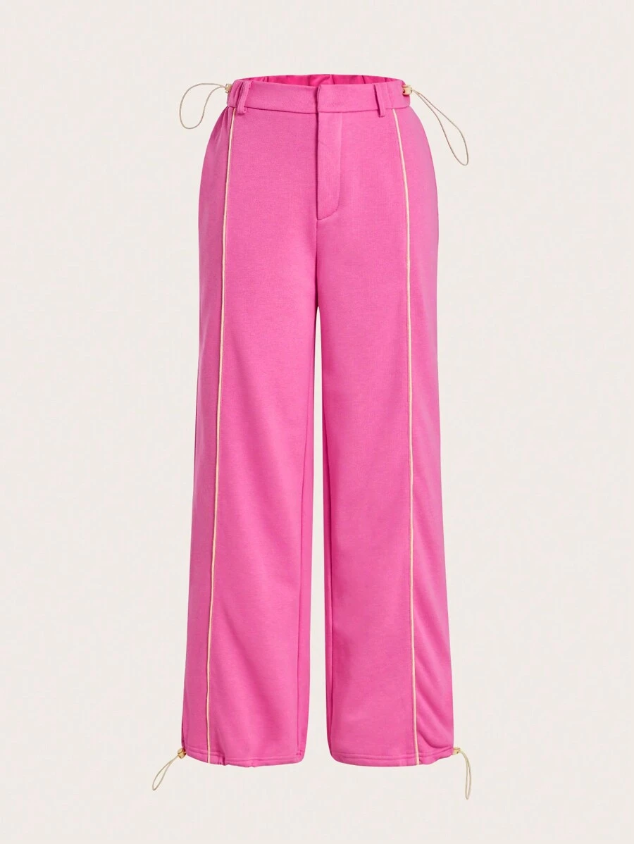SHEINNeu Contrast Piping Slant Pocket Pants - Pink - View 1