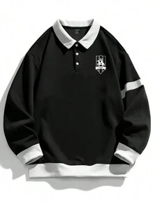 Aesthetic Post 男款大尺碼對比拼接釦口開衩衛衣 - 黑與白 - 查看 1