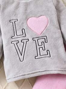 Toddler Girls' Letter & Heart Embroidery Coral Fleece Pajama Set