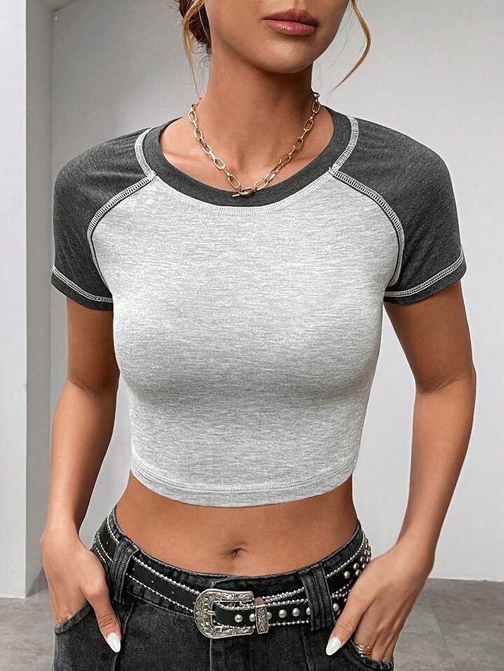 ★ codegraphy★ Women's Raglan Color Block Short Sleeve T-S Raglan Sleeve Color Block Design Women's T-shirt Simple and