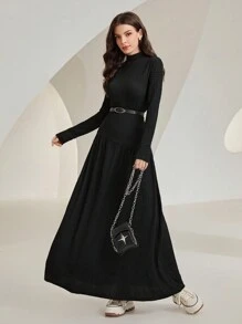 Mulvari 純色高領長袖裙,無腰帶 - 黑色 - 查看 3