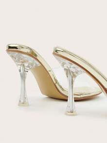 女士性感鞋頭高跟涼鞋,薄跟,金色和透明,適用於婚禮、派對、假期和休閒場合 - 金色 - 查看 5