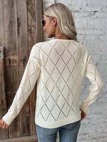 SHEIN LUNE 刺繡拼接空心針織衫 - 白色 - 查看 2