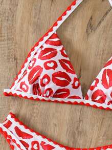 SHEIN Swim Bộ bikini hở cổ in hình môi dành cho nữ ngày lễ tình nhân mùa hè - Nhiều màu - Xem 6