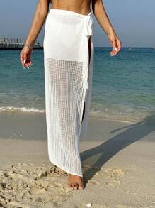 SHEIN Swim 镂空针织罩衫裙，适合夏季海滩度假 - 白色 - 查看 5