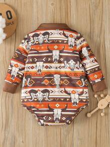Baby Boy Cow Print Polo Bodysuit - Coffee Brown - View 2