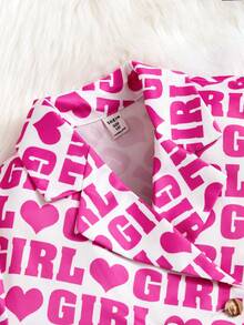 Tween 女孩梭織字母圖案翻領短袖襯衫+梭織百褶裙套裝 - 粉色 - 查看 4