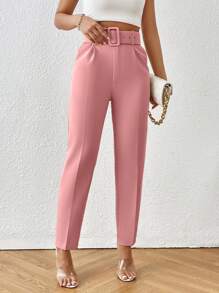 Aveloria Modichic Solid Casual Belted Pants With Slant Pockets  Fall Cloth For Women - Pink - View 3