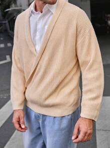 Manfinity VCAY 男士大码落肩毛衣，适合秋冬 - 杏色 - 查看 7