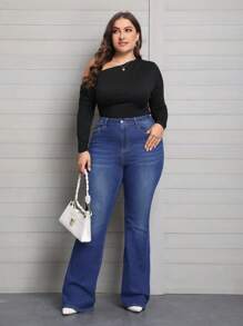 EMERY ROSE Plus Size Women's Stretchy Flared Jeans   Spring Outfits For Women Festival Outfits Elegant Business Casual Woman Jeans - Medium Wash - View 3