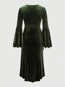 ROMWE Hippie Moth Embroidered Bohemian Dress - Army Green - View 2