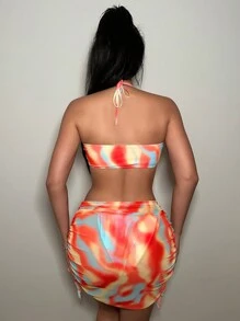 Swim EVENT Random Tie Dye Twisted Bikini Set With Beach Skirt Summer