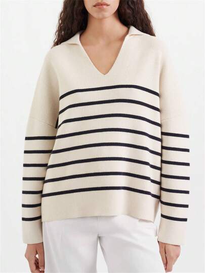 Maglione A Righe Con Spalle Scese