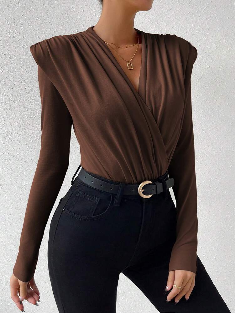 Rafferiza Camiseta De Malha Plissada E Elegante - Castanho - Visão 6
