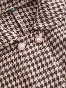 SHEIN MOD Kích thước lớn Của phụ nữ Họa tiết Nanh sói Collared áo Và Bộ váy - Cà phê nâu - Xem 2
