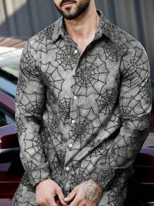 Manfinity LEGND Men's Spider Web Print Shirt And Pants Set - Multicolor - View 5