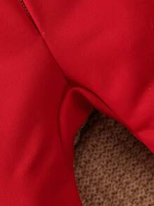 女嬰拼色設計與蝴蝶結連帽連身褲 - 紅色 - 查看 5