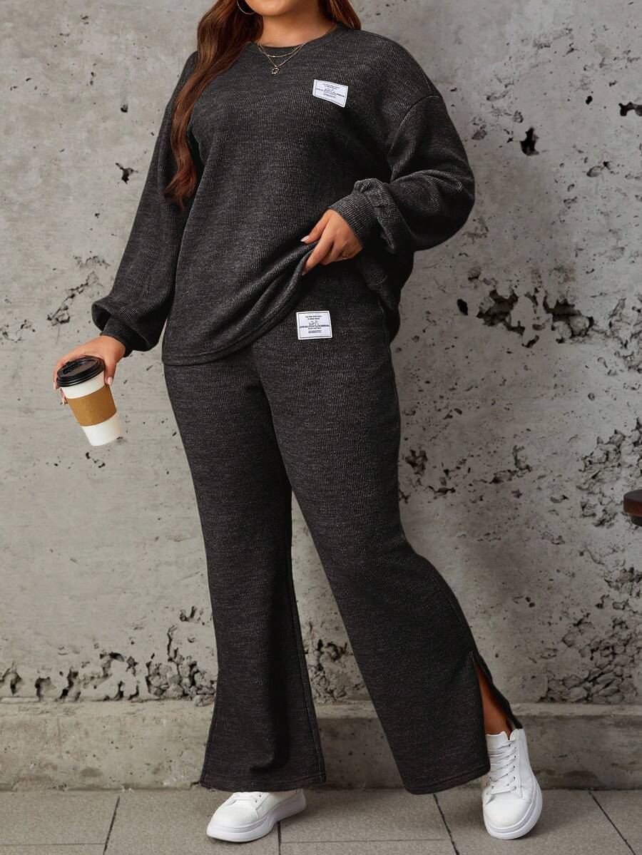 SHEIN LUNE Kích thước lớn Giải trí Thời trang 2 cái/bộ Mô hình Lanh - Màu xám đen - Xem 1