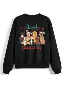 Rosie Women's Christmas Printed Loose Fit Round Neck Sweatshirt - Black - View 2