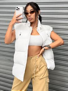 SHEIN EZwear Shearling Spliced Down Vest - White - View 1