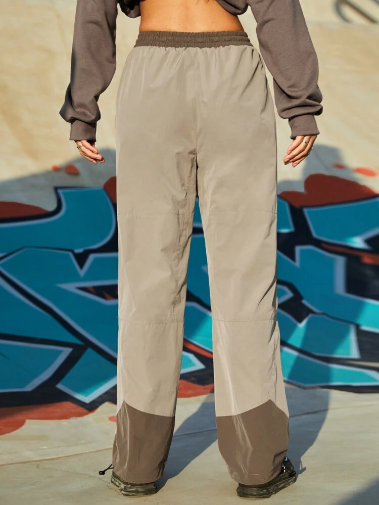 Women's Drawstring Waist Color Block Wide Leg Pants For Outdoor Activities