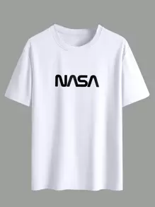 Manfinity EZcore 3pcs Men Funny Astronaut With Letter Graphic Print Short Sleeve T-Shirt, Boyfriend Gift, For Going Out