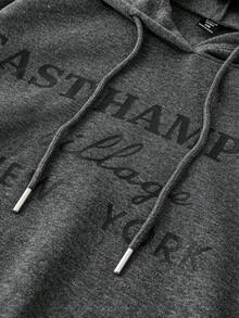 SHEIN LUNE Plus Size Women's Letter Printed Hooded Sweatshirt And Pants Set With Drawstring - Grey - View 5