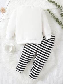 Baby Girls' Striped Print Homewear Clothes - Black and White - View 2