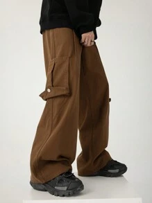 ROMWE MEN Street Life 男士雙面口袋牛仔褲 - 棕色 - 查看 6