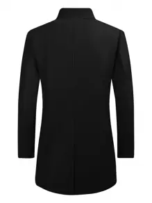 男士长袖立领单排扣大衣，适合秋冬季穿着 - 黑色 - 查看 3