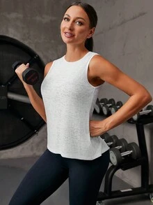 Yoga Basic Split Twist Back Sleeveless Sports Tank Top workout tops - White - View 4