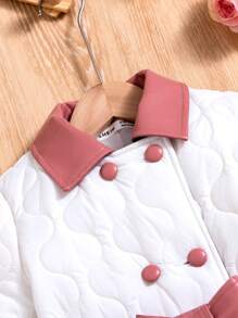 SHEIN Girls' Colorblocked Loose Fit Casual Woven Padded Coat With Double-breasted Buttons - Multicolor - View 4