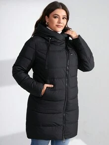 GASMAN Plus Size Women's Zip-Up Hooded Padded Coat - Black - View 4