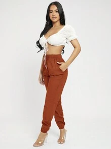 SHEIN PETITE Women's Cropped Pants - Rust Brown - View 5