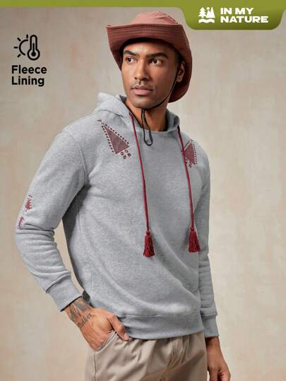 In My Nature Men Geo Embroidery Outdoor Drawstring Hoodie