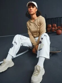 Gameset SHEIN Sport Women's Cartoon Letter Print Sports Pants - White - View 7