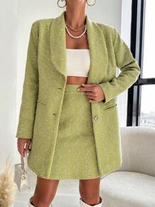 EURMUSE Của phụ nữ Khăn quàng Áo vest Với chân váy Bộ - màu xanh lá - Xem 1