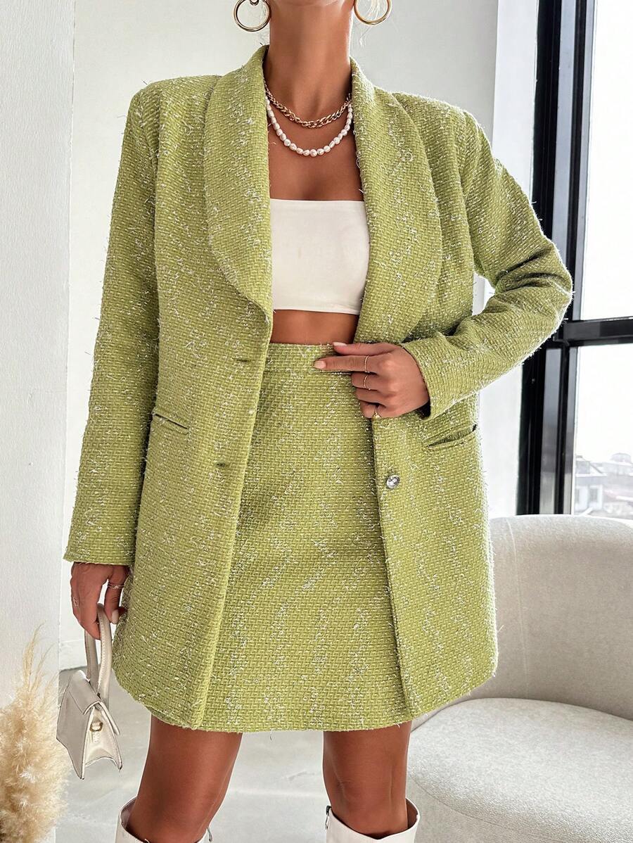 EURMUSE Của phụ nữ Khăn quàng Áo vest Với chân váy Bộ - màu xanh lá - Xem 1