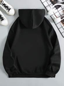 SHEIN EZwear Text Pattern Zipper Hoodie - Black - View 2