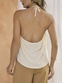 SHEIN không thường xuyên Chồng chéo Không lưng Áo hai dây - trái cam - Xem 2