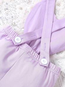 Baby Girls' Solid Color Suspender Jumpsuit With Heart Applique - Purple - View 7