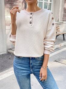 SHEIN Essnce 純色按鈕細節垂墜肩衣 - 杏色 - 查看 7