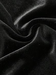 SHEIN Clasi Plus Button Detail Velvet Bodycon Dress - Black - View 3